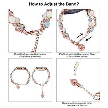 TILON For Apple Watch Band 42mm 44mm Series 4/3/2/1, Adjustable Wristband Handmade Night Luminous Pearl iWatch Bracelet with Essential Oil/Perfume Storage Pendant for Women(Rose Gold)