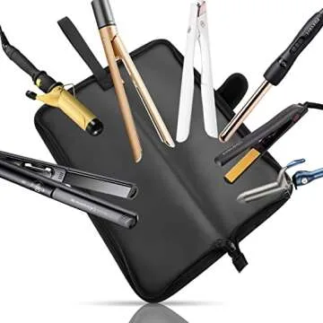 2-in-1 Heat Resistant Flat Iron Holder and Straightener Pouch - Portable Neoprene Cover with Silicone Mat for Hair Styling Tools, 13 x 5 Inches