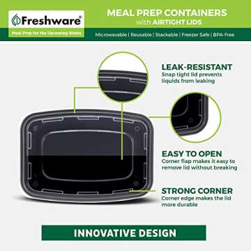 Freshware Meal Prep Containers [50 Pack] 1 Compartment with Lids, Food Storage Containers, Bento Box, BPA Free, Stackable, Microwave/Dishwasher/Freezer Safe (28 oz)