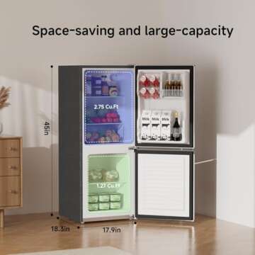 BANGSON 4.0 Cu.Ft Small Refrigerator with Freezer, Small Fridge with Bottom Freezer, for Apartment, ...