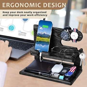 Gifts for Men, Valentines Day Gifts for Him Dad Husband from Daughter Son, Wood Phone Docking Station, Nightstand Organizer, Unique Anniversary Birthday Xmas Presents for Him Boyfriend from Wife