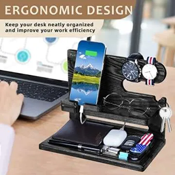 Gifts for Men, Valentines Day Gifts for Him Dad Husband from Daughter Son, Wood Phone Docking Station, Nightstand Organizer, Unique Anniversary Birthday Xmas Presents for Him Boyfriend from Wife