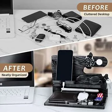 Gifts for Men, Valentines Day Gifts for Him Dad Husband from Daughter Son, Wood Phone Docking Station, Nightstand Organizer, Unique Anniversary Birthday Xmas Presents for Him Boyfriend from Wife