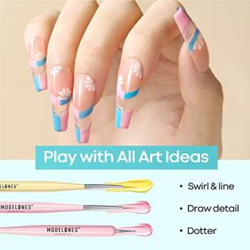 Modelones Nail Art Brush Set, Nail Art Tools with Nail Polish Brush, Nail Extension Gel Brush, Nail Liner Brush, Nail Carved Brush, Nail Dotting Pen, and Builder Nail Gel Brush for Salon at Home DIY