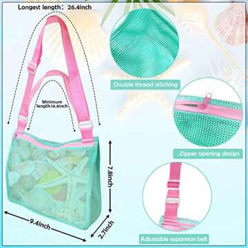 Kiddisie Beach Toys Mesh Beach Bag Kids Shell Collecting Bag Totes with Zipper for Holding Shells Beach Sand Toy for Boys and Girls Shell Bag for Picking Up Shells