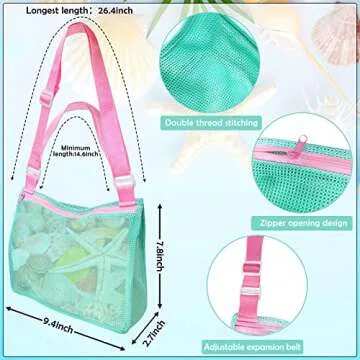 Kiddisie Beach Toys Mesh Beach Bag Kids Shell Collecting Bag Totes with Zipper for Holding Shells Beach Sand Toy for Boys and Girls Shell Bag for Picking Up Shells
