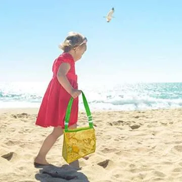 Kiddisie Beach Toys Mesh Beach Bag Kids Shell Collecting Bag Totes with Zipper for Holding Shells Beach Sand Toy for Boys and Girls Shell Bag for Picking Up Shells