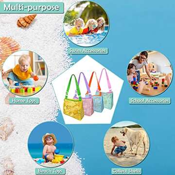 Kiddisie Beach Toys Mesh Beach Bag Kids Shell Collecting Bag Totes with Zipper for Holding Shells Beach Sand Toy for Boys and Girls Shell Bag for Picking Up Shells