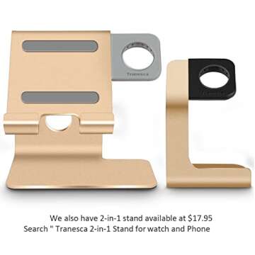 Tranesca Charger Stand Holder Dock Compatible with Apple Watch Series Ultra2/Ultra/10/9/8/7/6/5/4/3/2/1 and SE (38mm/40mm/41mm/42mm/44mm/45mm/46mm/49mm) - Gold