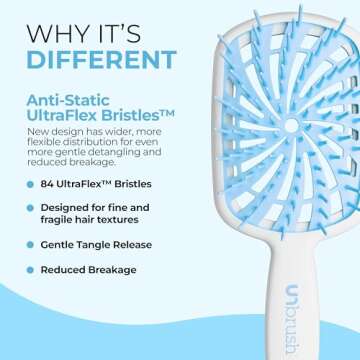 FHI Heat UNbrush Plus — Curly Hair Brush for Gentle & Effective Detangling on Wet or Dry Fragile Hair Types — Detangler Brush w/ 84 UltraFlex Bristles, Ultra-light, Vented, Anti Static Hairbrush