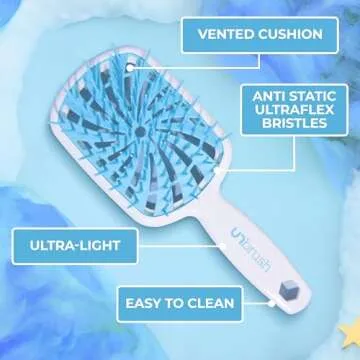 FHI Heat UNbrush Plus — Curly Hair Brush for Gentle & Effective Detangling on Wet or Dry Fragile Hair Types — Detangler Brush w/ 84 UltraFlex Bristles, Ultra-light, Vented, Anti Static Hairbrush