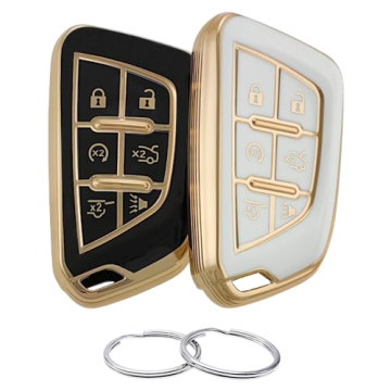 Premium REPROTECTING TPU Key Fob Cover for Cadillac Escalade - Black/White