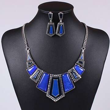 YAZILIND Vintage Ethnic Blue Irregular Bib Collar Earrings Necklace Jewelry Set
