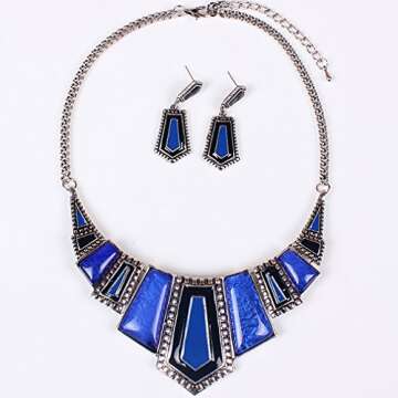 YAZILIND Vintage Ethnic Blue Irregular Bib Collar Earrings Necklace Jewelry Set
