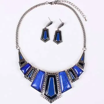 YAZILIND Vintage Ethnic Blue Irregular Bib Collar Earrings Necklace Jewelry Set
