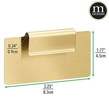 mDesign Steel Clip-On Basket and Bin Tags for Office Storage, Metal Hanging Holders with Adhesive Labels for Notebooks, Stamps, Mail, Homework, and Supplies - Set of 8 - Soft Brass
