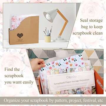 Csyidio 10 PCS 12 x 12 Inch Scrapbook Paper Storage Organizer with Label Stickers, Clear Paper Storage Bag for Holding Scrapbook Paper Pad, Vinyl Paper, Photos and Paper File Enclosed Storage