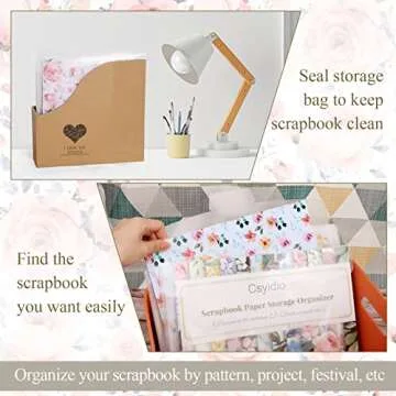 Csyidio 10 PCS 12 x 12 Inch Scrapbook Paper Storage Organizer with Label Stickers, Clear Paper Storage Bag for Holding Scrapbook Paper Pad, Vinyl Paper, Photos and Paper File Enclosed Storage