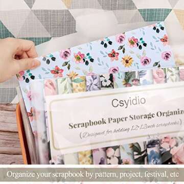 Csyidio 10 PCS 12 x 12 Inch Scrapbook Paper Storage Organizer with Label Stickers, Clear Paper Storage Bag for Holding Scrapbook Paper Pad, Vinyl Paper, Photos and Paper File Enclosed Storage