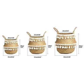 BlueMake Tassel Macrame Woven Seagrass Belly Basket for Storage, Decoration, Laundry, Picnic, Plant Basin Cover, Groceries and Toy Storage (Medium, Tassel)