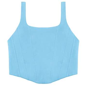 REORIA Women's Summer Sexy Square Neck Sleeveless Trendy Night Club Cropped Tank Top Cute Going Out Bustier Corset Crop Tops Sky Blue Large