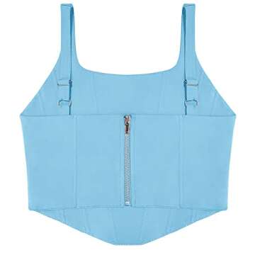 REORIA Women's Summer Sexy Square Neck Sleeveless Trendy Night Club Cropped Tank Top Cute Going Out Bustier Corset Crop Tops Sky Blue Large