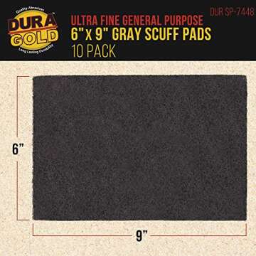 Dura-Gold Premium 6" x 9" Gray Ultra Fine General Purpose Scuff Pads, Box of 10 - Final Scuffing, Sc...