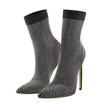 Yolkomo Women’s Rhinestone Fishnet High Heels Sandals