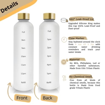 Healthywish 32oz Tracker Water Bottle with Gold Lid
