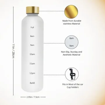 Healthywish 32oz Tracker Water Bottle with Gold Lid