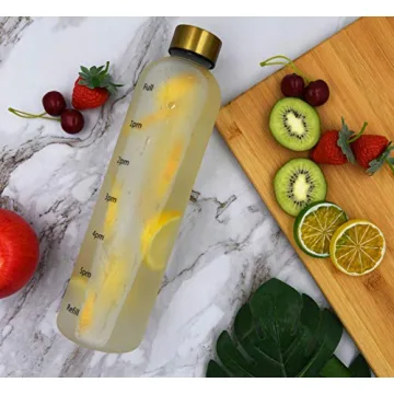 Healthywish 32oz Tracker Water Bottle with Gold Lid