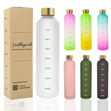 Healthywish 32oz Tracker Water Bottle with Gold Lid