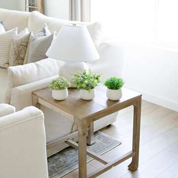 GreenCallow Artificial Plants for Home Decor Indoor. 4 Mini Plants, Rosemary Faux Plant Decor, Eucalyptus Plant, Grass Plants. Small Fake Shelf or Desk Greenery Décor (Ceramic-3)