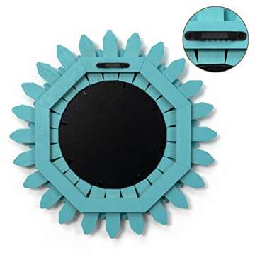 Honiway Beach Wall Decor Mirror 12 inch Wood Coastal Wall Decor Sunburst Boho Home Decor Room Decor for Bedroom Living Room Bathroom Cyan