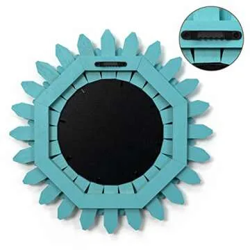 Honiway Beach Wall Decor Mirror 12 inch Wood Coastal Wall Decor Sunburst Boho Home Decor Room Decor for Bedroom Living Room Bathroom Cyan