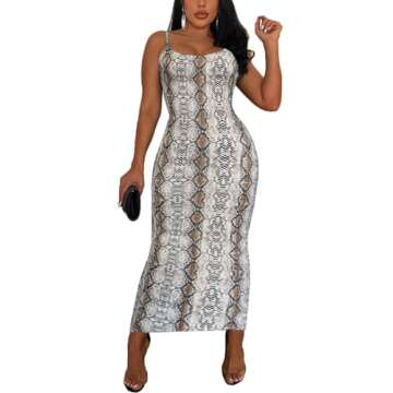 Women's Spaghetti Strap Bodycon Dress - Summer Casual Maxi Club Party Long Tight Slip Dresses Animal...