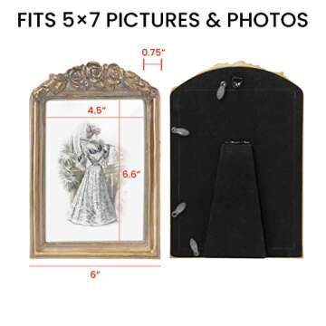 GUOER Vintage 5x7 Picture Frame with Flower Antique Ornate Table Top and Wall Mounting Photo Frame w...