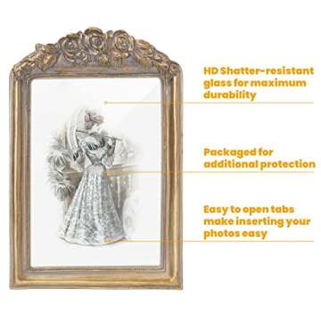 GUOER Vintage 5x7 Picture Frame with Flower Antique Ornate Table Top and Wall Mounting Photo Frame with High Definition Glass Front for Home Decor, Photo Gallery, Art(5x7, Gold)