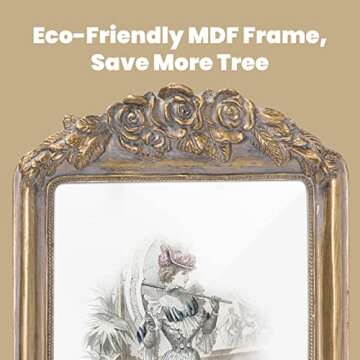 GUOER Vintage 5x7 Picture Frame with Flower Antique Ornate Table Top and Wall Mounting Photo Frame with High Definition Glass Front for Home Decor, Photo Gallery, Art(5x7, Gold)