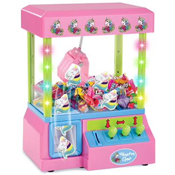 Bundaloo Claw Machine Arcade Game with Sound, Unicorn Themed Mini Candy Grabber Prize Dispenser Vend...