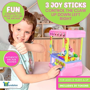 Bundaloo Claw Machine Arcade Game with Sound, Unicorn Themed Mini Candy Grabber Prize Dispenser Vending Toy for Kids, Boys & Girls (W/Lights & Plush Unicorns)