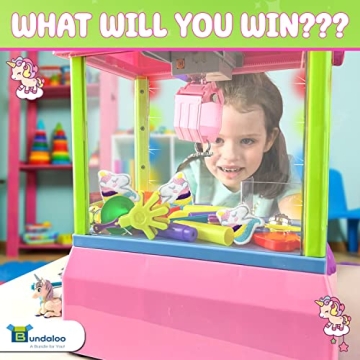 Bundaloo Claw Machine Arcade Game with Sound, Unicorn Themed Mini Candy Grabber Prize Dispenser Vending Toy for Kids, Boys & Girls (W/Lights & Plush Unicorns)