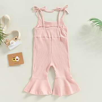 ZAXARRA Toddler Baby Girl Summer Clothes Baby Girl Jumpsuit Romper Baby Overalls Straps Bell-Bottom Pants (Pink, 12-18 Months)