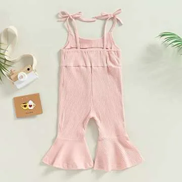 ZAXARRA Toddler Baby Girl Summer Clothes Baby Girl Jumpsuit Romper Baby Overalls Straps Bell-Bottom Pants (Pink, 12-18 Months)