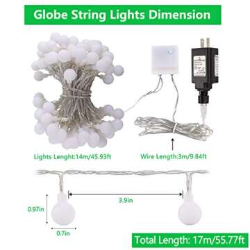 MIBOTE Globe Led String Lights, 55ft 112 Leds Colored Fairy Lights Waterproof Plug in String Lights for Halloween Outdoor Indoor Bedroom Patio Garden Party Wedding Patio Christmas Xmas Tree