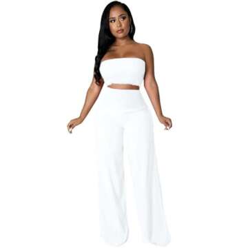 Dezraia White Two Piece Outfits for Women Summer Wide Leg Pants Sets Cute Beach Outfits Small