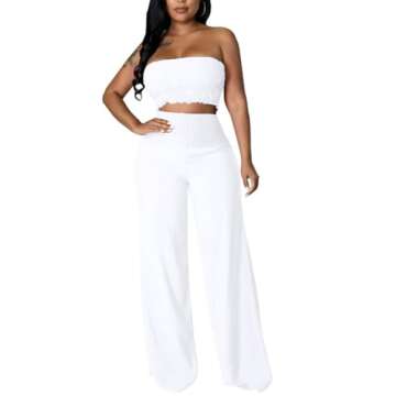 Dezraia White Two Piece Outfits for Women Summer Wide Leg Pants Sets Cute Beach Outfits Small