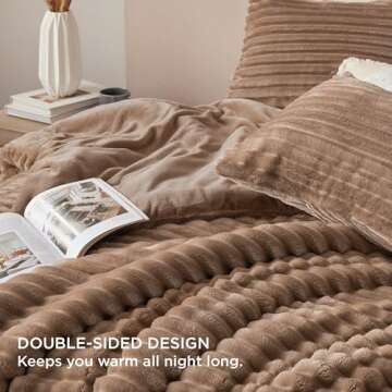 Bedsure Fluffy Comforter Set King Size - Super Soft Faux Fur Bed Set Warm Taupe, Winter Warm Plush Fleece Bedding, 3 Pieces, 1 Shaggy Fuzzy King Comforter with 2 Pillowcases