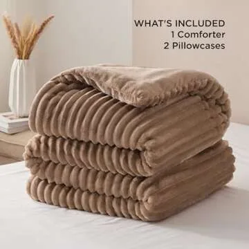 Bedsure Fluffy Comforter Set King Size - Super Soft Faux Fur Bed Set Warm Taupe, Winter Warm Plush Fleece Bedding, 3 Pieces, 1 Shaggy Fuzzy King Comforter with 2 Pillowcases