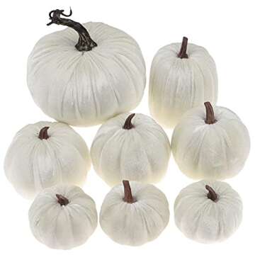 Gresorth 8pcs Assorted Size Fake Handmade White Velvet Pumpkins Artificial Fall Harvest Halloween De...